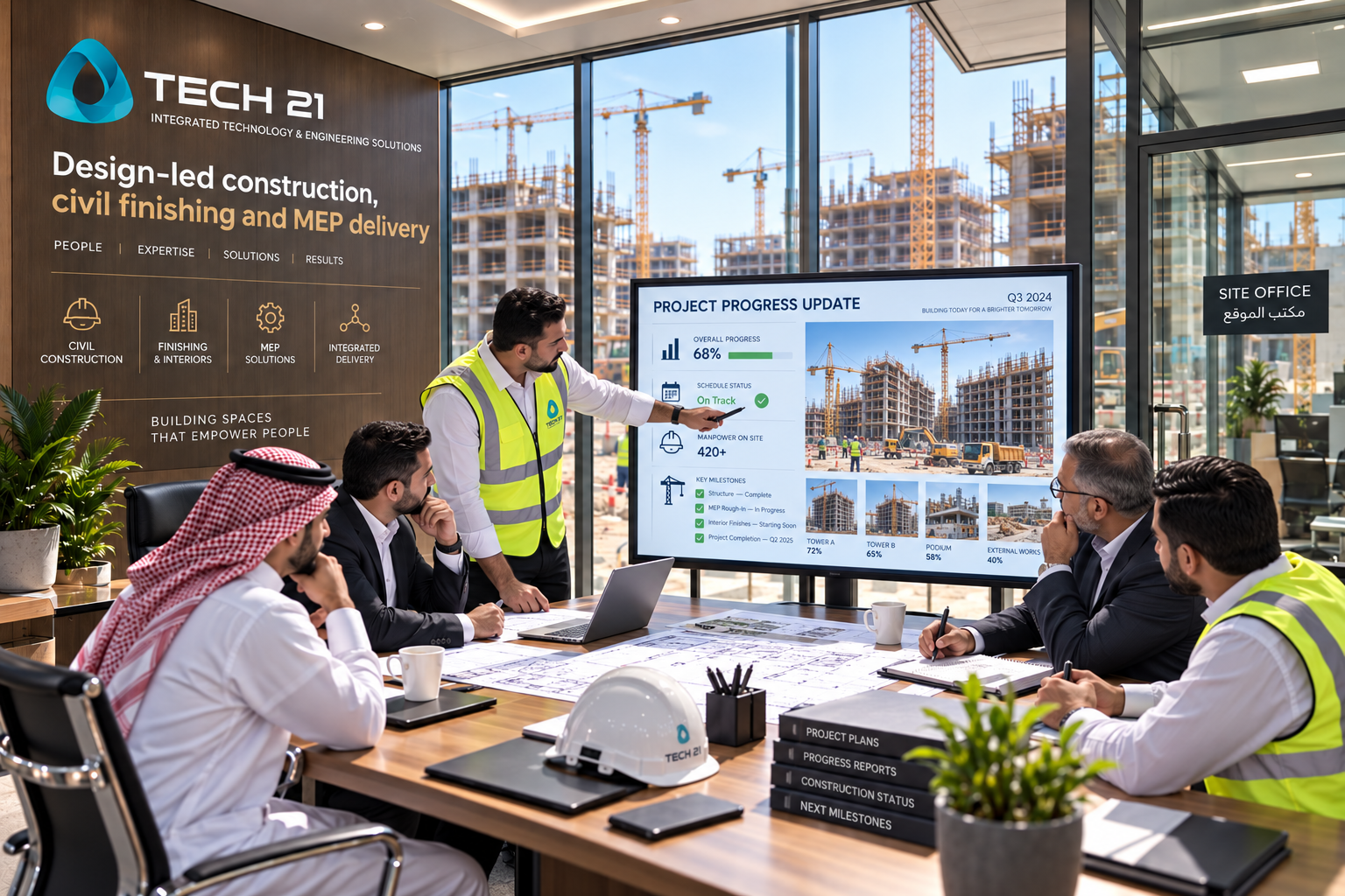 إنشاءات قائمة على التصميم وتشطيبات مدنية وأعمال كهروميكانيكية