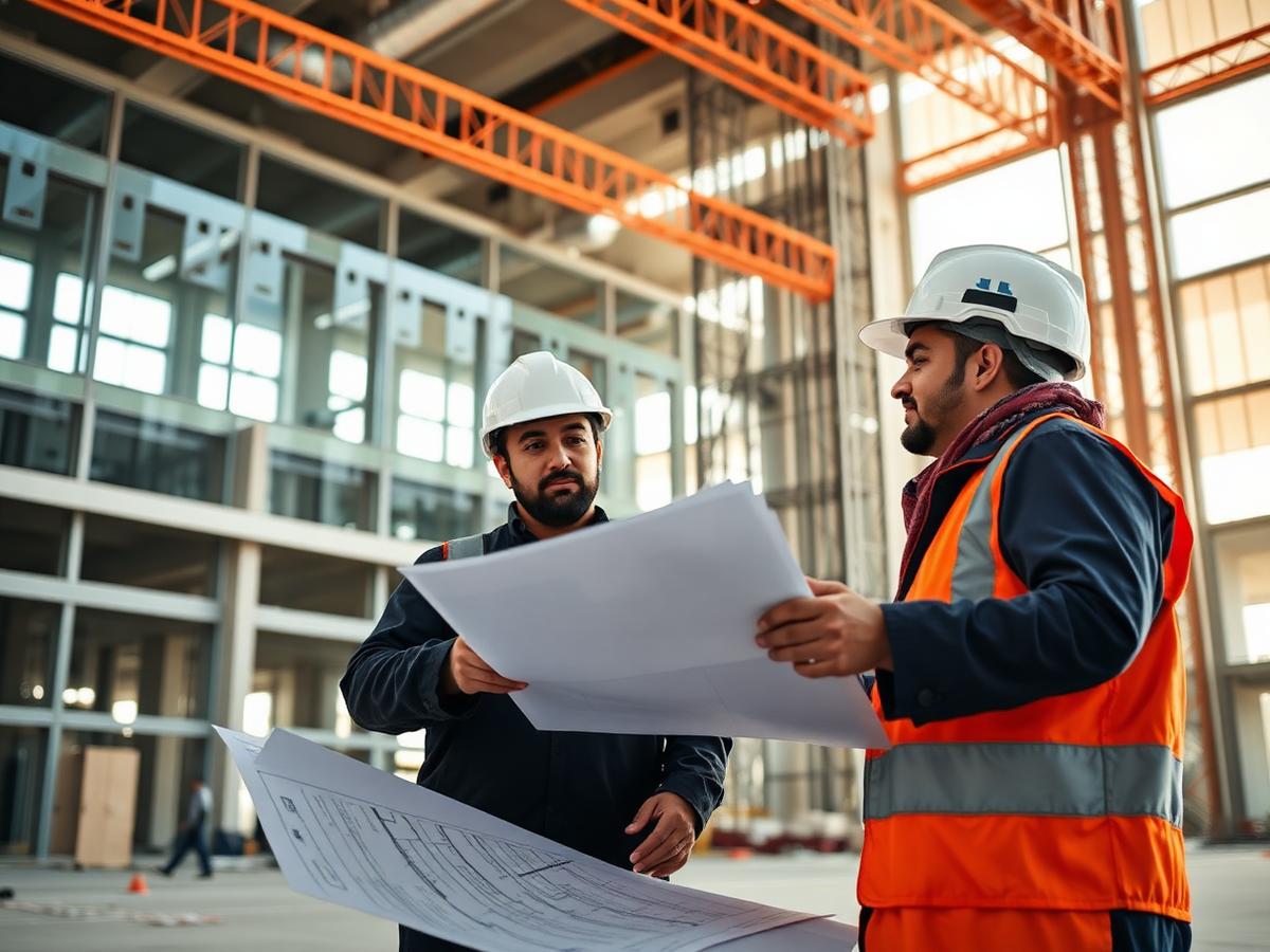 Tech21 engineers reviewing project drawings on a construction site